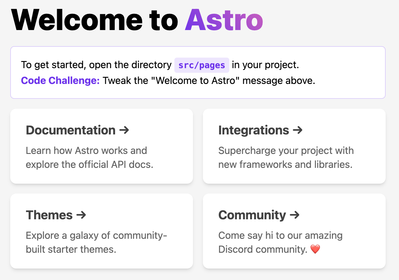 default astro website layout