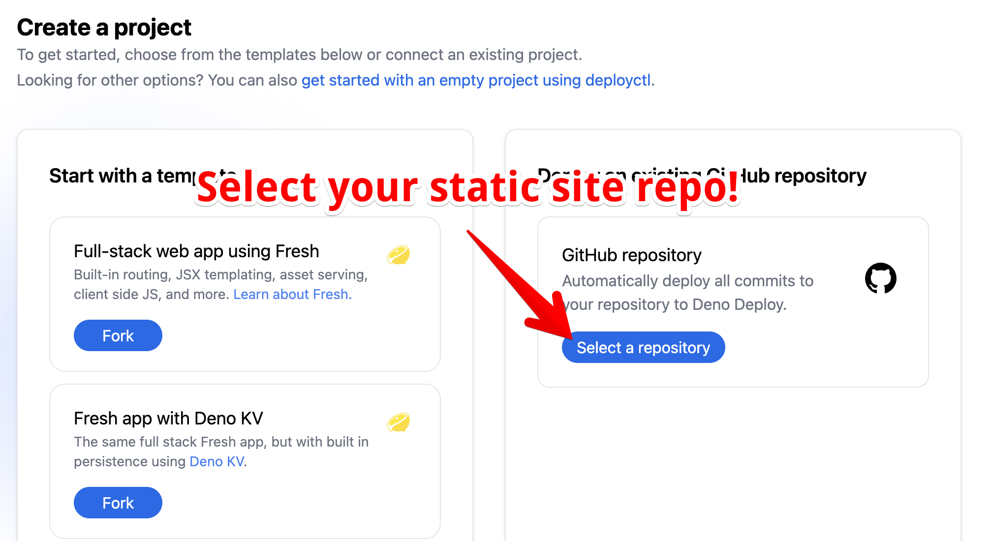 create a new Deploy project from an existing GitHub repo