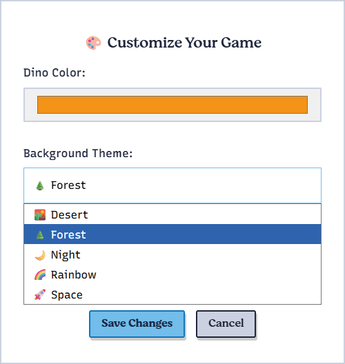 Screenshot of the customization modal