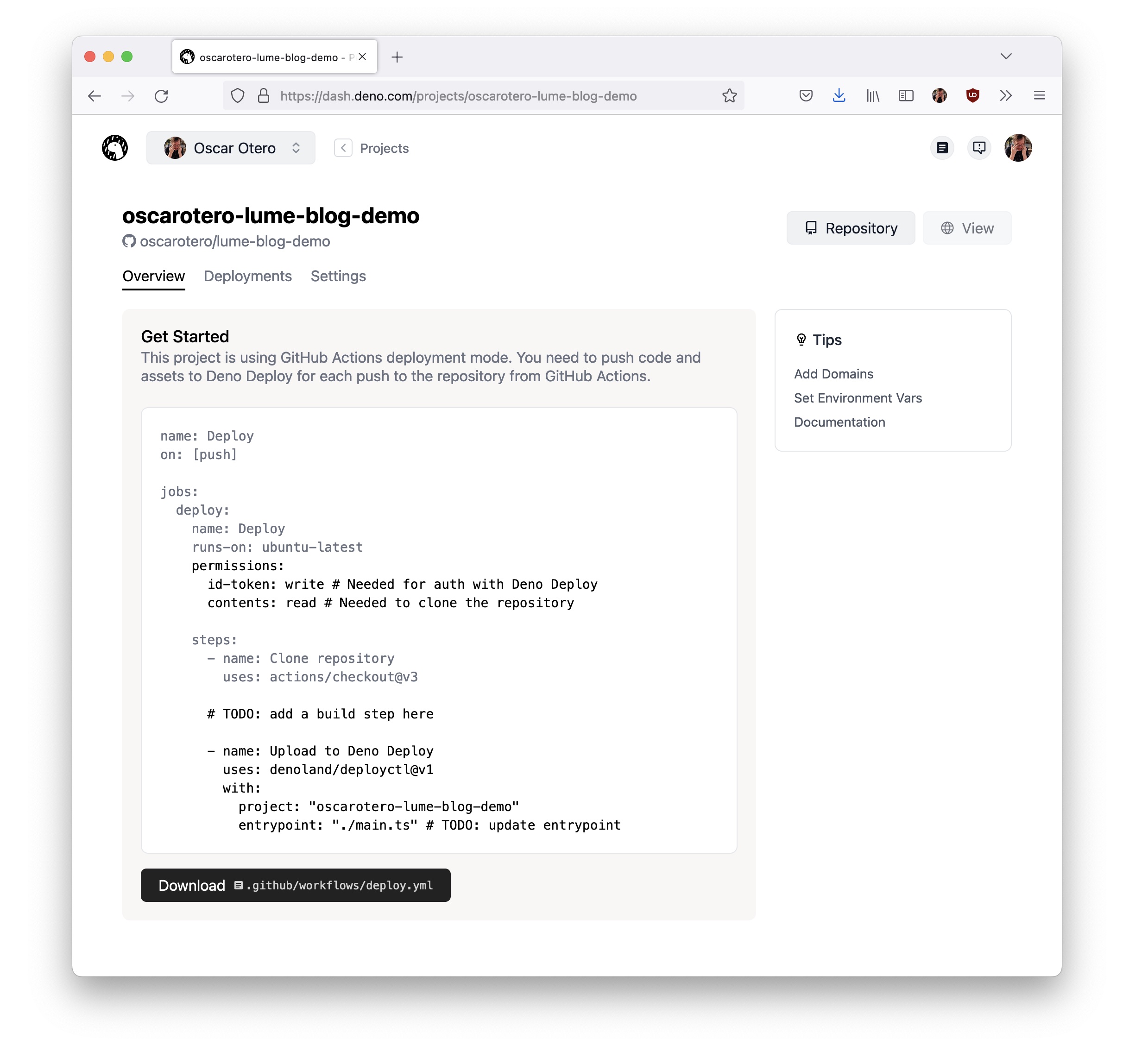 Get the GitHub Action for Deno Deploy