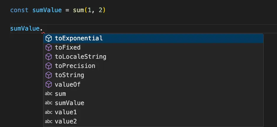 Getting completion options for number type in VSCode
