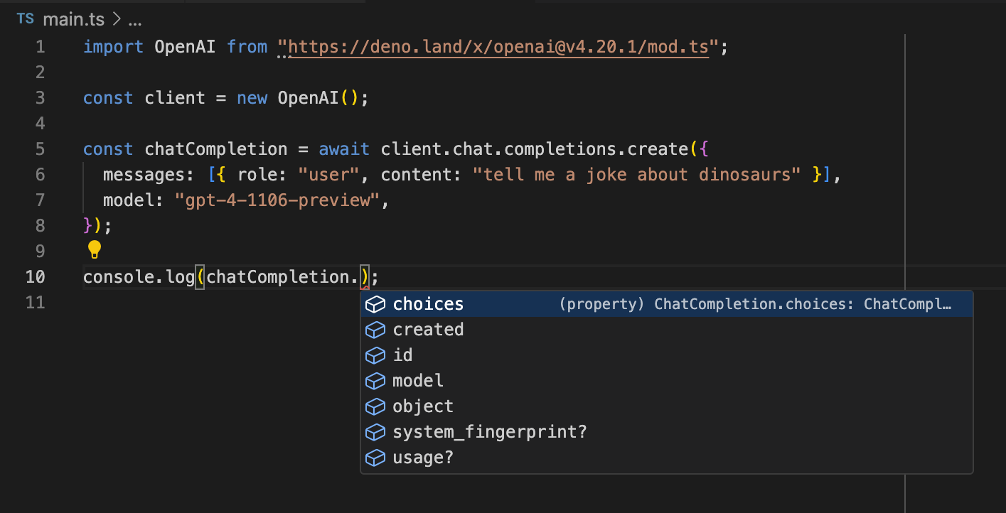 VS Code intellisense for chat completions