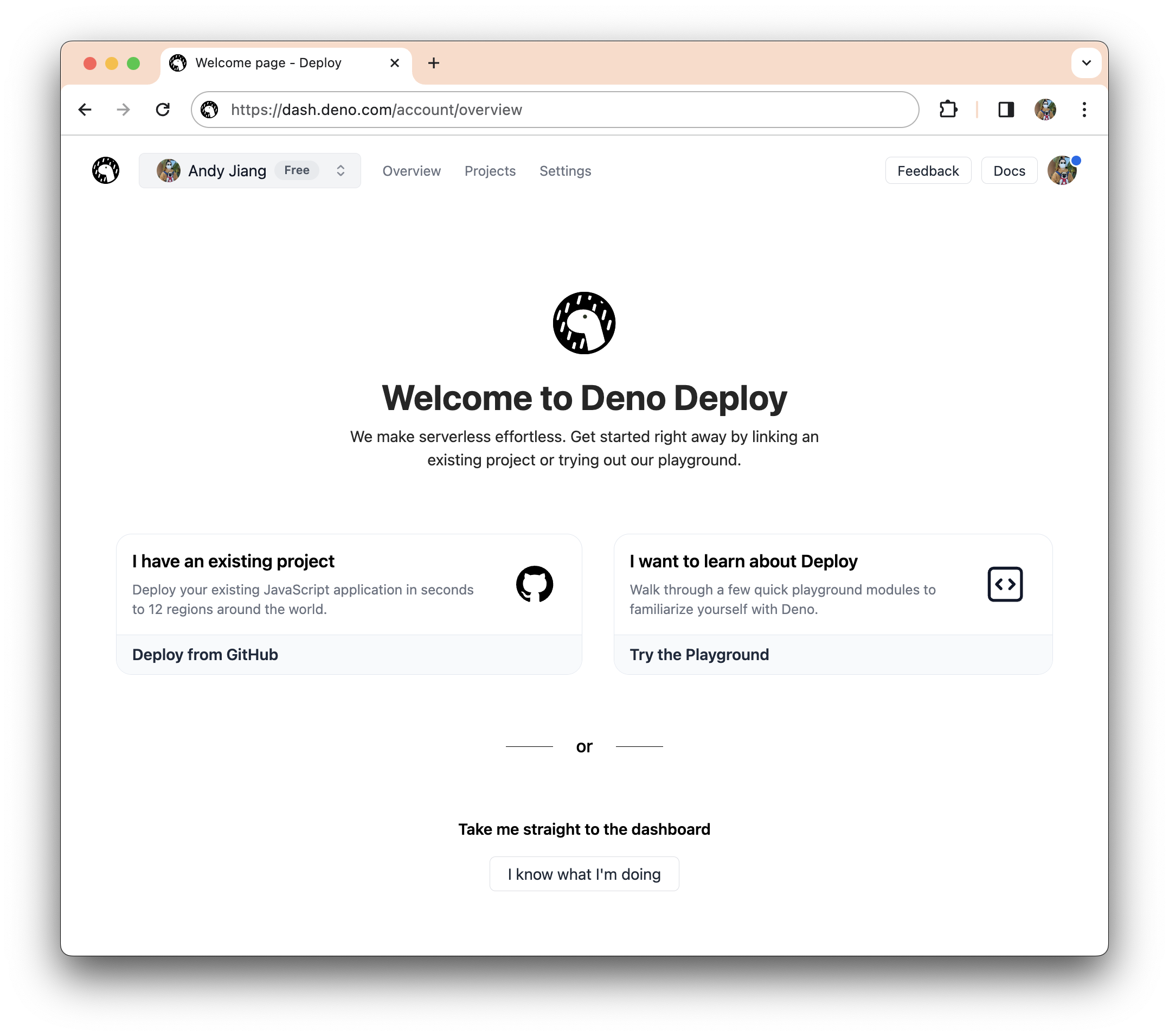 The new welcome page in Deno Deploy gives you options for how to create a new project.