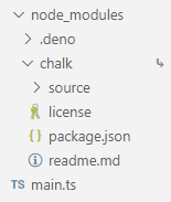 Screenshot showing a node_modules directory with the chalk package