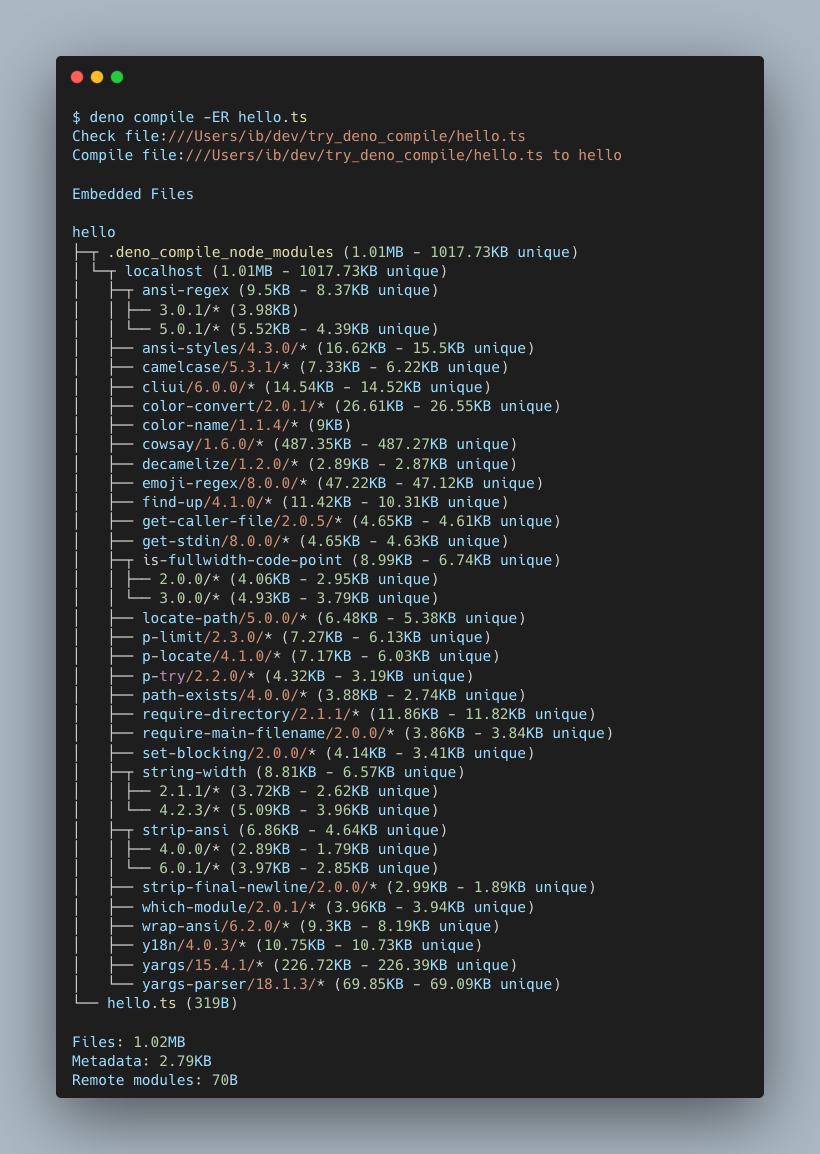 `deno compile` summary